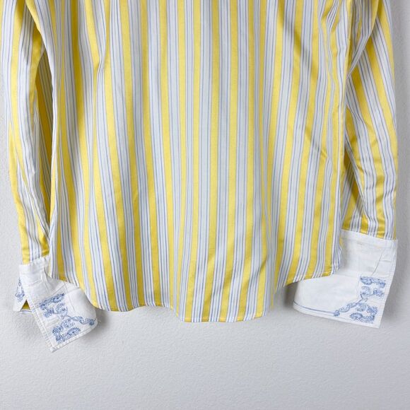 Robert Graham Embroidered Shirt Mens Small Yellow Striped Button Down Flip Cuff - Picture 11 of 16